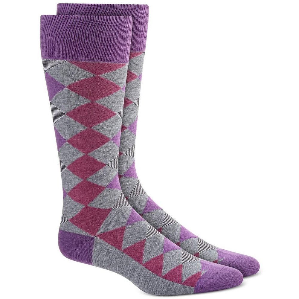 ALFANI Mens Purple Hues Knit Argyle Business Dress Socks
